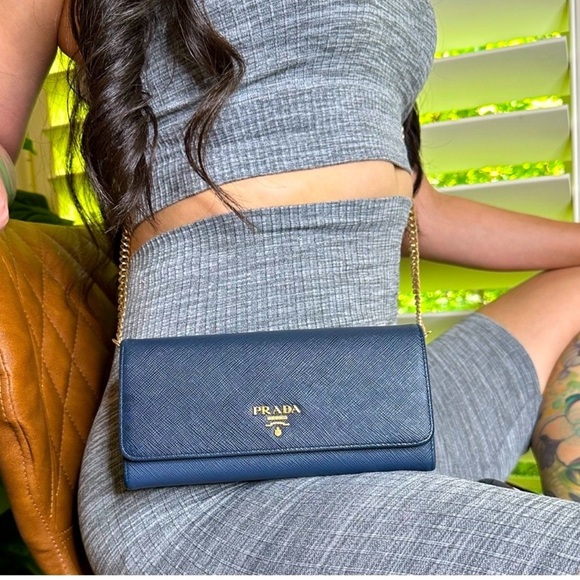 Prada Handbags - Authentic Prada Dark Blue Saffiano Wallet
